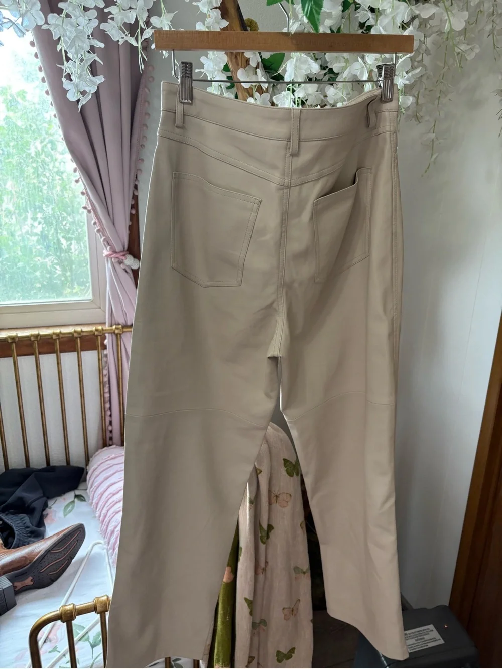 Mango Faux Leather Beige Pants